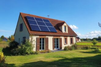 Panneaux photovoltaïques installés sur un toit en Seine-Maritime