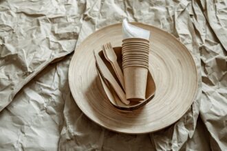 Vaisselle en carton éco-responsable sur une table moderne