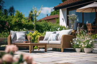 Espace extérieur aménagé avec soin et style pour accueillir la famille