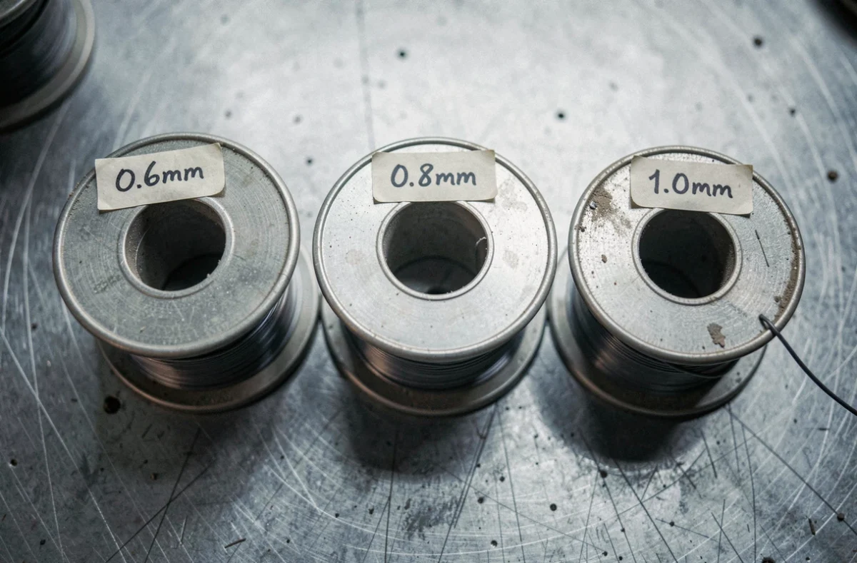 Comparaison de fils fourrés de différents diamètres 0.6mm 0.8mm et 1.0mm pour soudeuse Parkside