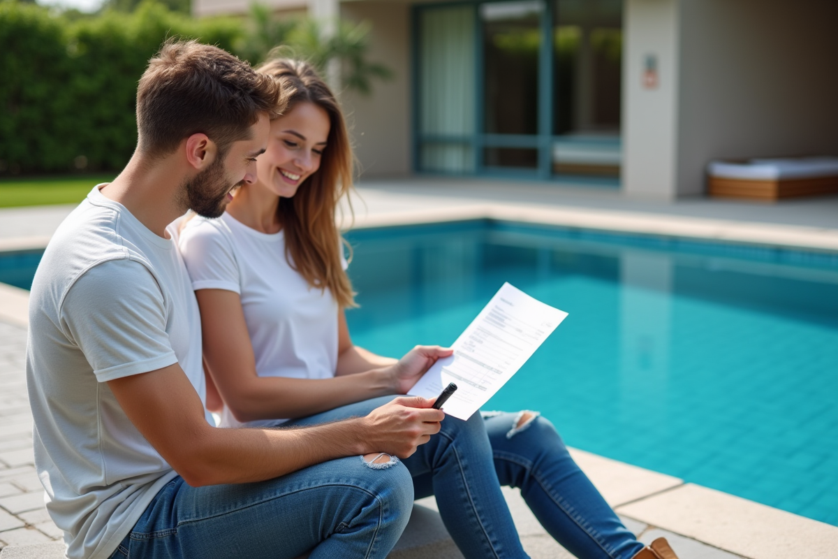 Jeune couple assis au bord d