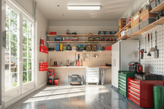 Rangement efficace d'un garage avec outils et équipements organisés
