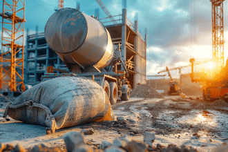 Bétonnière adaptée pour sacs de ciment de 25 kg en chantier