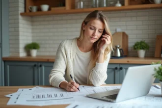 Femme étudie un budget rénovation dans la cuisine