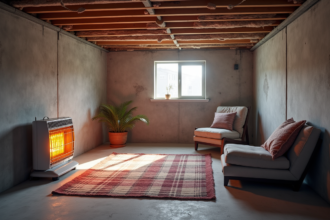 Sous-sol non fini avec isolation thermique pour l'hiver