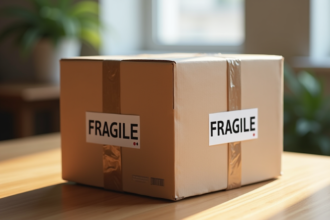 Colis fragile correctement étiqueté pour une expédition sécurisée