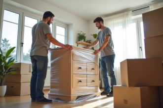 Commodes emballées prêtes pour le déménagement avec précautions professionnelles