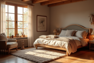 Chambre cocooning avec textiles chaleureux et ambiance réconfortante