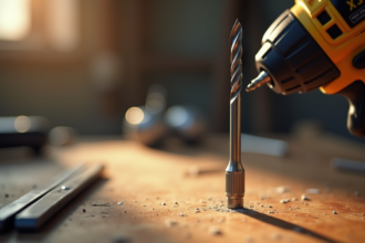 Embout de visseuse sur un chantier avec des outils environnants