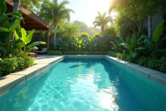Piscine naturelle avec système de biofiltration et végétation environnante