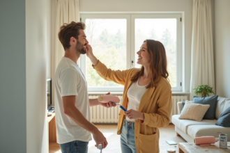 Cuisine en rénovation avec faïence retirée et outils de chantier visibles