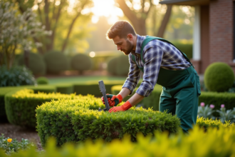 Buis bien entretenu au printemps avec des jeunes pousses taillées