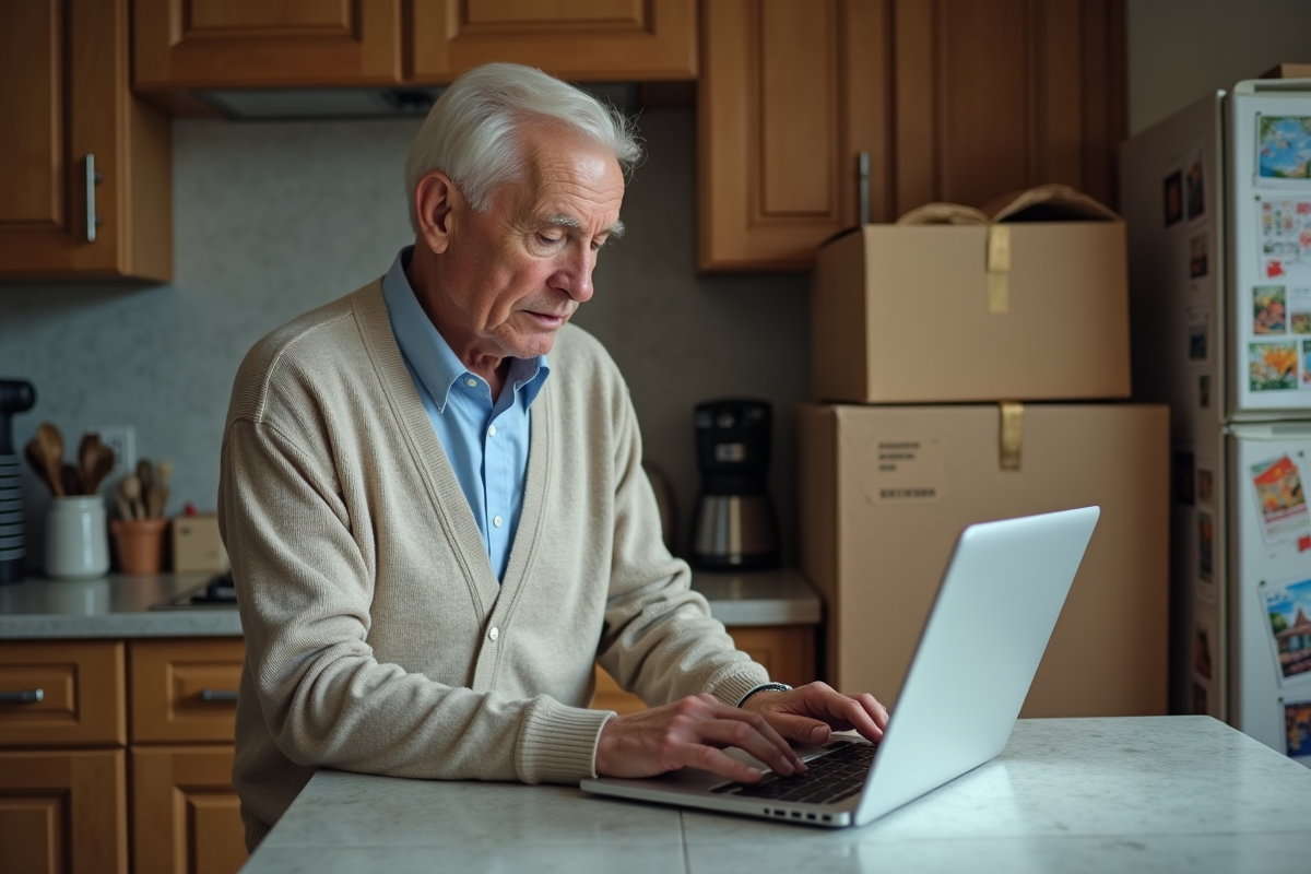 Homme âgé tapant une lettre de changement d