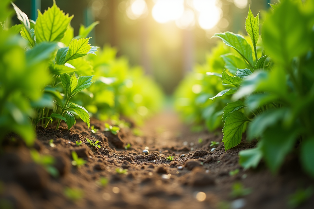Mauvaises herbes traitées et herbes saines dans le jardin