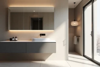 Meuble de salle de bain 120 cm à simple vasque moderne et fonctionnel