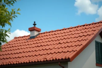 toiture en tuiles sur une maison moderne avec jardin