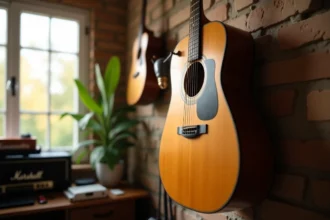 Support mural pour guitare optimisant l'espace et protégeant l'instrument