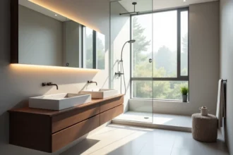 Meuble de salle de bain suspendu moderne et élégant dans un intérieur contemporain