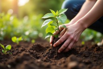 Jardinier plantant une glycine dans la terre riche